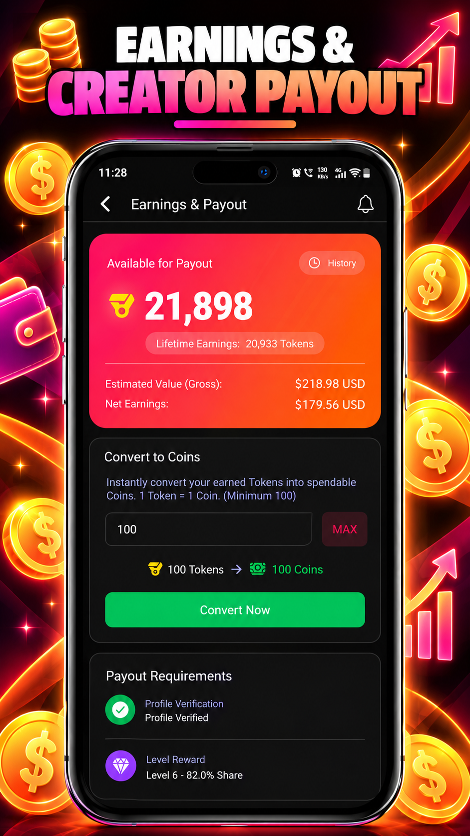 Creator Earnings Payout Screen